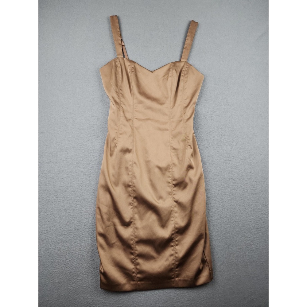 Guess Dress Womens 4 Beige Satin Bodycon Sweetheart Strappy Mini Party Cocktail